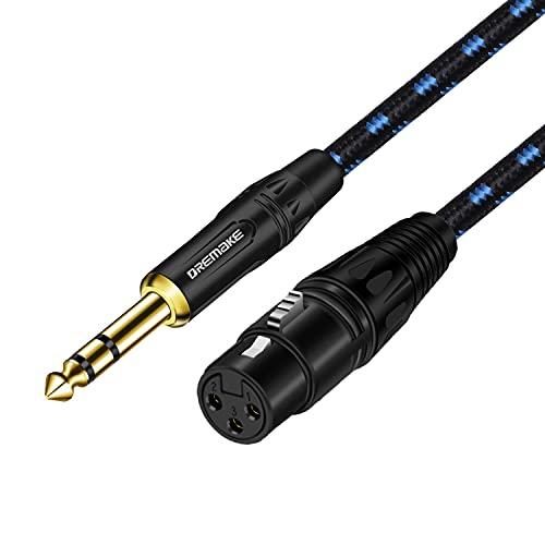 DREMAKE TRS Inch to XLR Cable 3-Pin Female Quarter Male Patch Balanced Cord, Jack 6.35mm Signal Interconnect fo 25FT,