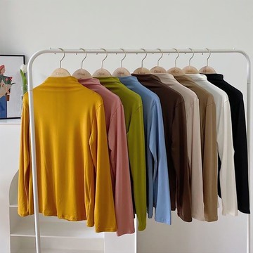 🌈綺羅✨內搭衣🎁打底衫保暖高領內搭長袖 發熱衣女裝衣服 顯瘦上衣 冬裝素T針織上衣 百搭立領半高領黑色白色t恤女生