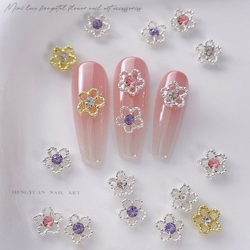 鏤空小花美甲飾品 五瓣花金屬鑽飾 美甲立體花朵貼鑽 DIY凝膠美甲配件 穿戴甲飾品