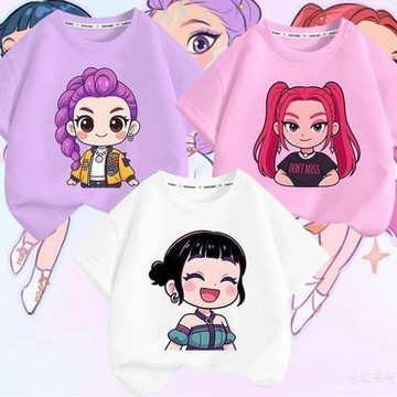 🔥kpop獵魔女團純棉短袖T賉 獵魔女團魯米Rumi短袖女童夏季 新款兒童衣服圓領短袖上衣 夏季可愛休閑百搭棉短t女孩