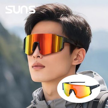 【SUNS】運動偏光太陽眼鏡 含內視鏡 黑框紅水銀 REVO電鍍 抗UV400/抗藍光/路跑/自行車 N160