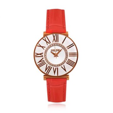 Folli Follie  29毫米 復古時尚 羅馬字盤 鱷魚壓紋真皮腕錶(玫瑰金X紅 FF303674)