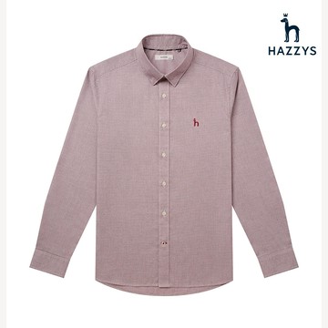 【HAZZYS】男款酒紅色柔軟親膚立體剪裁長袖千鳥格紋襯衫 YAWKC030