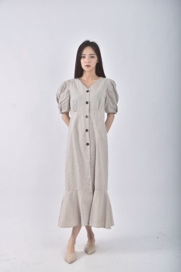 (S) natural couture質感條紋白色洋裝