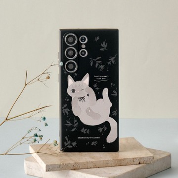 wwiinngg蝴蝶結灰貓純色矽膠SAMSUNG手機殼