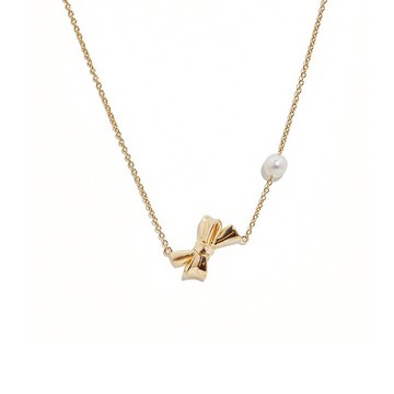 扭結珍珠項鍊 925銀厚鍍18K金 Ribbon Necklace