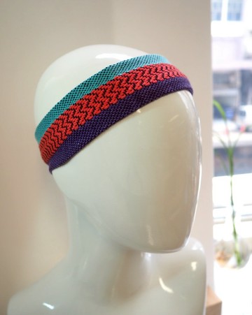 手工織布併色頭帶  紫紅藍色