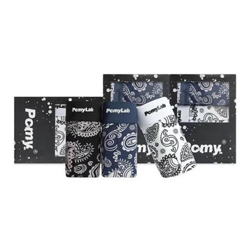 PCMY潮牌時尚腰果花滿印莫代爾平角內褲禮盒裝男款3條裝 藍/黑/白