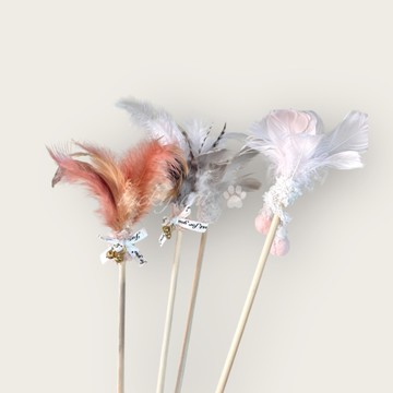 【培菓幸福寵物專營店】羽毛鈴鐺毛球逗貓棒 天然質感逗貓棒 幼猫 成猫 玩具自嗨(球款)