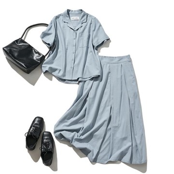 精選兩件組 棉麻開襟襯衫與內襯長裙 灰藍 220511-2 210807-2