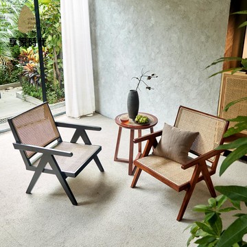 精工製作 藤編沙發椅 家用客廳實木休閑靠背椅 民宿陽臺藤木躺椅 藤椅J1912