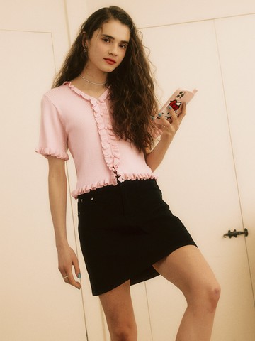 Frill Slim Knit Top _2 Colors