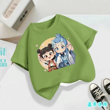 臺灣出貨 哪吒衣服 t恤 哪吒小王子男童短袖T恤夏裝新款裝洋氣小女孩衣服 上衣 短袖 短袖上衣 LFLI