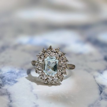 天然海藍寶 1克拉的華麗古典寶石戒 海水藍寶 高貴不貴 設計師推