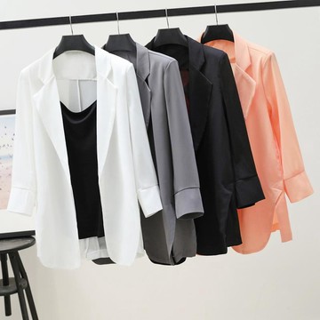 S-3XL 大尺碼西裝 春夏雪紡長袖西裝外套女 韓版寬鬆遮陽衣中長款空調開衫