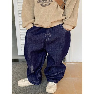 冬裝深藍加厚款寬松直筒韓版長褲