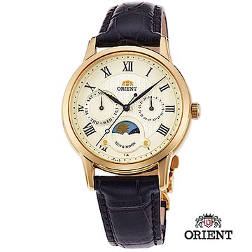 ORIENT 東方錶 SUN&MOON系列 日月相錶 皮帶款 白面-34.8mm