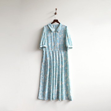 【蛋植物古著】天雲雨林印花短袖古著洋裝
