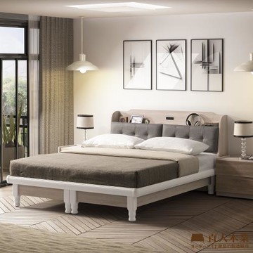 【直人木業】ERIC原切木貓抓皮靠墊6尺雙人加大實木腳座床組(腳14公分高)