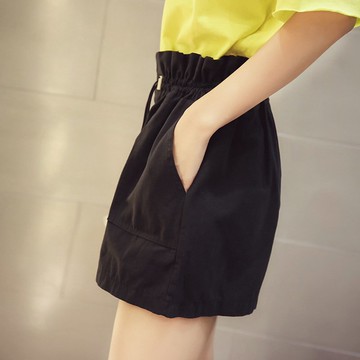 FINDSENSE G5 韓國時尚 百搭 木耳邊 高腰 寬鬆 休閒 闊腿褲 短褲