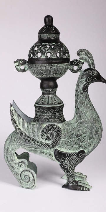青銅器仿古擺件鳥尊鳳熏鳥熏爐古玩家居裝飾品復古熏香爐鳳凰擺件