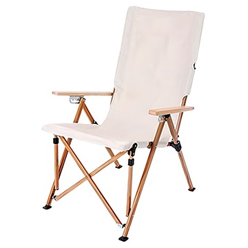 戶外四段式可調節高背大川椅 Set 600D牛津布 櫸木扶手 鋁合金支架  米白色  1個