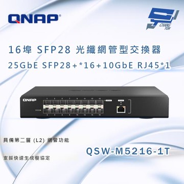 昌運監視器 QNAP 威聯通 QSW-M5216-1T 16 埠 25GbE SFP28 光纖網管型交換器