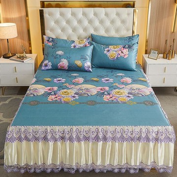 冰絲席床裙式涼席兩三件套單雙人韓版蕾絲花邊折疊式空調席套件。