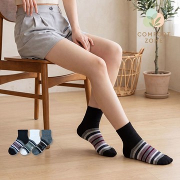 【舒適圈】日系質感細條紋寬口中短襪 3雙裝 / 不重複 22~26cm 女襪 短襪 襪子女 短襪女 女生襪子