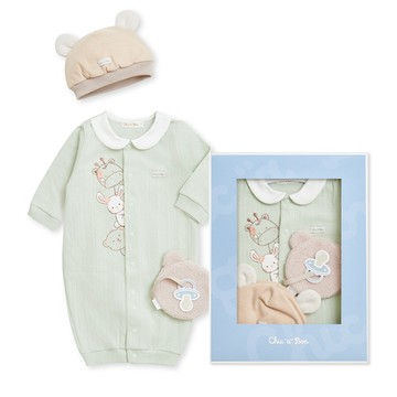 Chic a Bon 動物好朋友妙妙裝禮盒/連身衣3件組禮盒 (妙妙裝+帽子+安撫巾)