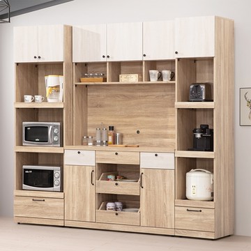 Homelike 喜家居7.3尺組合餐櫃-梧桐雙色(2247)-221x40x201cm