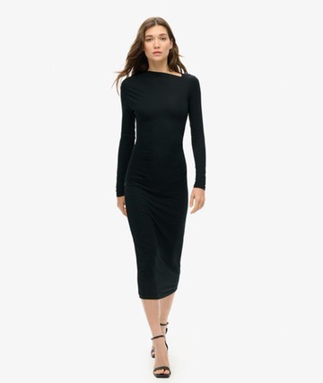 Superdry Women's Long Sleeve Ruched Midi Dress Black Size: 12