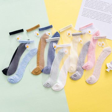 大唐襪業 D440襪子薄款玻璃絲襪韓版小雛菊水晶絲襪淺口可愛透明卡絲短襪隱形襪船襪