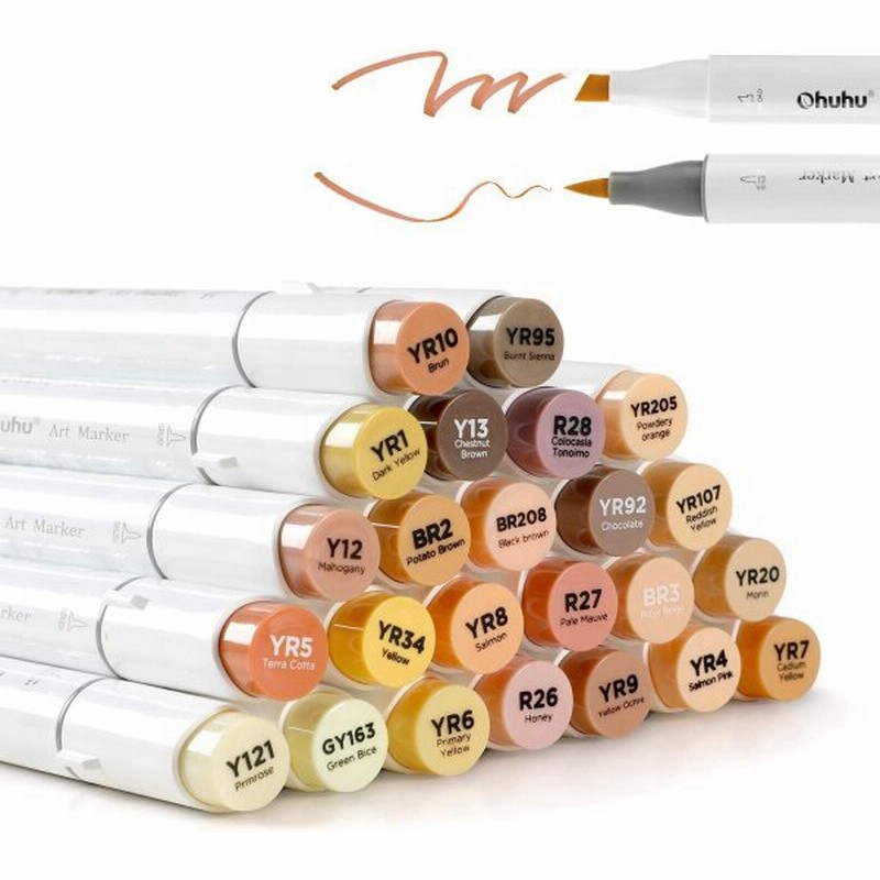 Ohuhu 24色 肌色系 スキンカラー イラストマーカー 筆先 茶色系 人物を描く アルコールマーカー 筆 太字 イラスト 髪色 肌色 顔 通販 Lineポイント最大get Lineショッピング