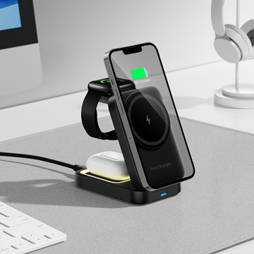 無線充電器三合一無線充磁吸折疊便攜適用蘋果手機無線充桌面支架【Snowbelle優選】