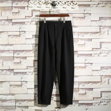 秋季百搭加厚西裝褲寬松直筒褲休閑九分褲發型師個性蘿卜哈倫褲潮