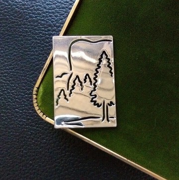 Vintage Jewelry 銀色調 山水剪影  別針 胸針