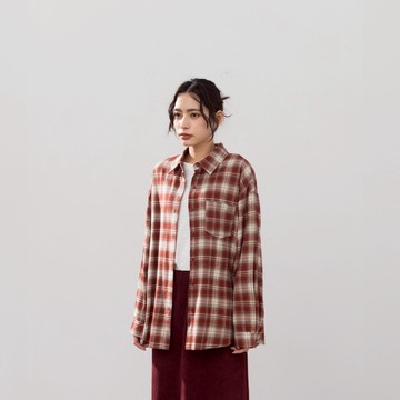 QUEENSHOP_F 女裝 經典磨毛格紋設計長袖襯衫 兩色售 現+預 【01025675】