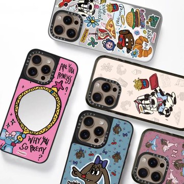 ins 藝術家鼠鼠海豚鏡面適用蘋果15pro手機殼iphone16pro max新款防摔14保護套卡通透明全包快餐營業中貼紙
