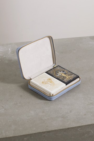 AERIN - Enzo Croc-effect Leather Pouch And Playing Cards Travel Set - Blue - one size