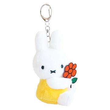 Miffy 米菲兔 拿著花 絨毛娃娃鑰匙圈 8cm 黃色  1個