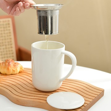 陶瓷大容量馬克杯帶茶漏男女款簡約帶蓋茶水分離辦公室500ml水杯