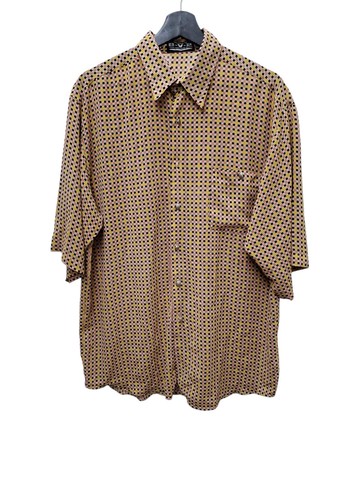 有禮貌穿搭 日本古著 雪紡 涼感 格紋圖騰 金屬鈕扣 短襯 L號