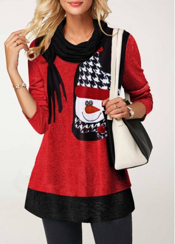 Christmas Cowl Neck Long Sleeve T Shirt
