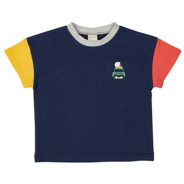 akachan honpo - 短袖T恤-撞色袖-深藍色