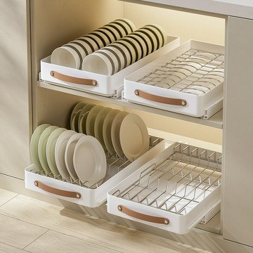 ??快速出貨?? 公司貨 不銹鋼碗碟收納架碗盤櫥柜拉籃抽屜式內置瀝水碗碟架廚房置物架子