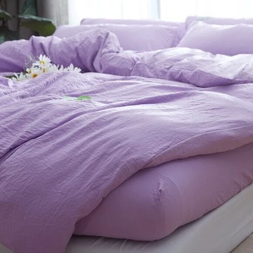 LoveCity 寢城之戀 超柔水洗絲 刺繡四葉草 被套床包組  床包 + 被套 + 枕套2個  加大  紫色