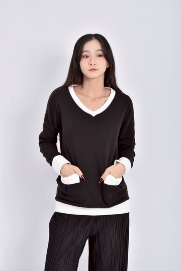 (S) 長袖內刷毛黑色長袖上衣