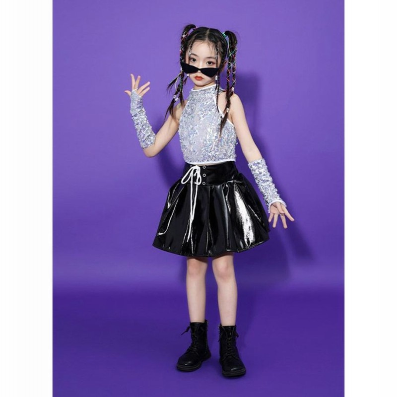 キッズ ダンス 衣装 セットアップ スパンコール シルバー