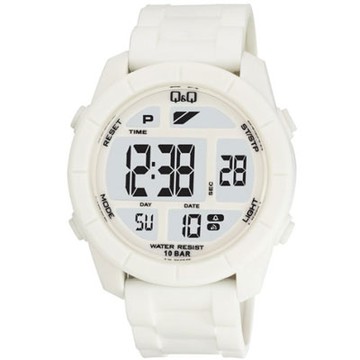 Q&Q 彩色潮流大鏡面多功能電子錶-白/47mm